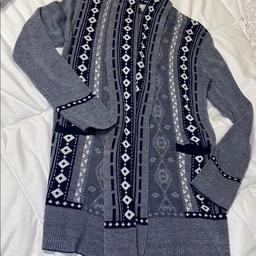 TK Blue and White Cardigan Sweater